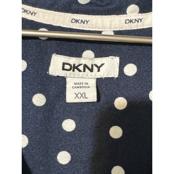 DKNY Women’s Pajama Set XXL Navy Polka Dot Notch Collar Top & Pants Sleepwear - Picture 6 of 9